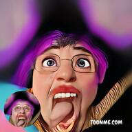 2soyjaks ack ai_generated bernd_schmidt bloodshot_eyes clothes crying dead flag glasses hair hanging irl lipstick open_mouth purple_hair rope soyjak stubble suicide tongue toonme tranny variant:bernd yellow_teeth // 512x512 // 49.6KB