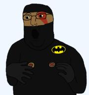 Warrior-Z(user) balaclava batman brown_skin glasses kratos nipple open_mouth variant:norwegian yellow_sclera // 723x770 // 29.6KB
