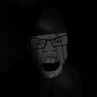 beanie clothes crying dark glasses hat mustache open_mouth soyjak stubble variant:feraljak // 1500x1500 // 164.8KB