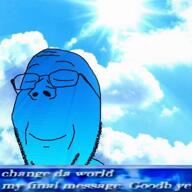 blue_eyes calm change_da_world_my_final_message_goodbye closed_eyes closed_mouth cloud glasses irl_background op_is_a_retarded_lazy_faggot_for_not_tagging_his_own_shit sky smile stubble subvariant:wholesome_soyjak variant:gapejak // 1080x1080, 12.4s // 12.9MB