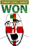 ahegao country crown emerald flag flag:northern_ireland gem glasses green green_eyes hair hand looking_up northern_ireland open_mouth schlog_color_event soyjak soyjak_blog star_(symbol) stubble teeth text threat_level_green variant:cobson won // 721x1115 // 173.8KB