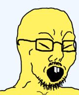 asian buck_teeth glasses missing_teeth mustache open_mouth redraw slant_eyes soyjak squinting stubble transparent_background variant:soyak yellow_skin // 645x770 // 26.3KB