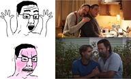 2soyjaks angry arm bill_(tlou) excited frank_(tlou) gay glasses hair hand hands_up johnny_cakes open_mouth pink_skin soyjak the_last_of_us the_sopranos variant:chudjak vito_spatafore // 828x499 // 375.0KB