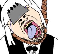 clothes crying funamusea hanging horn maekami mask open_mouth rope stubble suit tranny variant:bernd white_hair white_skin // 450x417 // 15.0KB