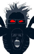 blue_hair blue_skin demon glasses markiplier meta:tagme_(character_name) metal_slug no_pupils open_mouth red_sclera skull video_game white_background // 1000x1608 // 95.3KB