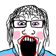 blush flag flag:transgender_pride_flag glasses hair makeup open_mouth soyjak tranny variant:markiplier_soyjak // 600x800 // 33.4KB