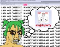 2soyjaks 4chan anime brown_skin closed_mouth crying desuarchive doctor dr_soyberg glasses green_hair hair i_am_not_obsessed obsession soyjak soyjak_party stubble thought_bubble variant:a24_slowburn_soyjak variant:chudjak yotsoyba // 1170x921 // 447.9KB