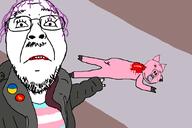 2soyjaks animal bloodshot_eyes clothes communism country crying flag glasses hair oink open_mouth pig pink_skin pointing purple_hair sad soyjak stubble subvariant:massjak subvariant:wholesome_soyjak tongue tranny ukraine variant:bernd variant:gapejak yellow_teeth // 1060x709 // 70.2KB