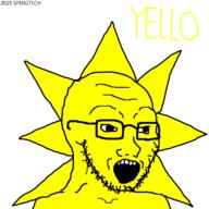 glasses open_mouth soyjak spergtech stubble sun teeth text variant:soyak yello yellow // 1280x1280 // 218.7KB