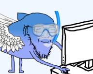 animal arm calm closed_eyes closed_mouth computer fish full_body glasses gradient hand incomprehensible_woahjack mask screen series:animaljaks smile snorkel soyjak stubble transparent variant:soyak wing // 1000x799 // 146.2KB