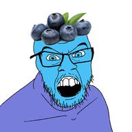blue_eyes blue_skin blueberry clothes food foodjak fruit glasses hat open_mouth series:fruiterz! soyjak stubble variant:feraljak // 1500x1500 // 585.2KB
