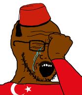 bald brown_skin closed_eyes clothes colorlesspy(nameroach) crying facepalm fez flag:turkiye glasses hand hat meta:tagme mustache nigger open_mouth soyjak star_and_crescent stubble turk turkiye turkroach tvrkaryan variant:soyak // 782x900 // 33.1KB