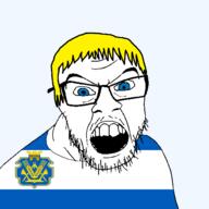 blue_eyes clothes country flag flag:kherson_oblast_(ukraine) glasses hair kherson_oblast mustache oblast open_mouth russia soyjak stubble teeth transparent transparent_background ukraine variant:feraljak yellow_hair // 1500x1500 // 116.3KB