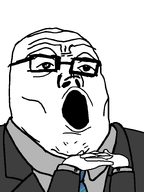 arm bald clothes glasses groyper hand necktie open_mouth stubble suit suit_and_tie variant:tony_soprano_soyjak white_background // 600x800 // 18.6KB