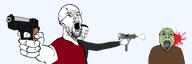 3soyjaks Mac_10 ack aiming angry arm blood blood_spray bloodshot_eyes chud closed_mouth clothes death detailed execution glasses gun gunshot_wound hand holding_gun holding_object holding_pistol looking_to_the_right looking_up murder muzzle_flash neck nostalgia_critic open_mouth pistol pointing red_shirt round_glasses series:chud's_hitman shooting smile smug soyjak stubble submachine_gun suit teeth template tongue tongue_out transparent_background variant:bernd variant:brimcritic variant:chudjak yellow_teeth zombie // 2239x748 // 130.0KB