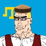 a10_eyes blue_eyes buff central_asia closed_mouth clothes crimea crimea_flag_background ear flag:crimea glasses hair hat red_chestplate soyjak subvariant:perceptive_chud trend:aryan tubeteika variant:chudjak white_skin yellow_hair // 799x799 // 158.5KB
