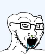bald brainlet cross_eyed deformed glasses mucus open_mouth retard saliva soyjak stubble transparent_background variant:soyak // 644x800 // 13.0KB