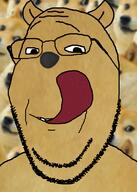 brown_skin dog doge ear glasses irl_background licking_lips smile soyjak stubble subvariant:wholesome_soyjak tongue variant:gapejak // 559x785 // 295.7KB