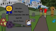 2024 animal award bart_simpson bird cat chud closed_mouth clothes dead ear glasses gravestone hair jake jakparty_soy meme meta:the_end_of_jarty multiple_soyjaks nate objectsoy open_mouth photo september september_20 soyjak soyjak_party soyjak_trio squirrel stubble subvariant:feralsquirrel subvariant:smugquack subvariant:wholesome_soyjak text tragedyjakking tree variant:a24_slowburn_soyjak variant:chudjak variant:feraljak variant:gapejak variant:markiplier_soyjak variant:smugjak variant:soyak variant:tony_soprano_soyjak variant:unknown // 1920x1080 // 402.5KB