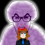 alien angry blood brown_eyes brown_hair chomp crying eating glasses gore hair jinguuji_marimo looking_at_you muv_luv soyjak stubble teacher variant:slitherjak variant:soytan vn woman // 1024x1024 // 489.6KB