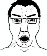 glasses hair open_mouth soyjak subvariant:chuddy variant:chudjak vein // 490x586 // 94.2KB