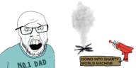 crying glasses gun machine mustache open_mouth smoke soyjak soyjak_party stubble teleportation text variant:feraljak // 1500x750 // 246.4KB