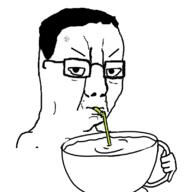 angry closed_mouth concerned cup drinking drinking_straw glasses hair hand holding_object soyjak variant:chudjak // 1097x1118 // 257.9KB