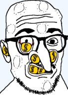 body_horror coin glasses jewish_nose judaism long_nose mustache open_mouth soyjak stubble tumor variant:longnose // 320x450 // 11.7KB