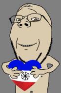 arm brown_eyes flag glasses hand heart holding_heart holding_object nipple slavic smile soyjak stubble subvariant:wholesome_soyjak variant:gapejak white_skin // 433x667 // 76.1KB