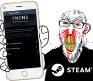 angry blood bloodshot_eyes clenched_teeth clothes cracked_teeth ear glasses holding_object holding_phone iphone logo nosebleed phone steam_(platform) stubble subvariant:feralrage text variant:feraljak vein // 997x862 // 444.7KB