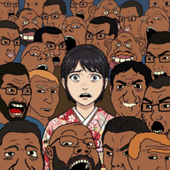 angry beard blond blue_shirt brown_skin china closed_mouth ear forehead_lines glasses gook india indian japan jeet kimono lips meta:ai_generated nas:tyrone nose open_mouth orange_hair shitskin smile smug stubble teeth tongue variant:chudjak variant:gapejak variant:soyak variant:unknown variant:wojak white_skin // 1150x1151 // 1.5MB