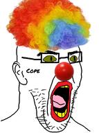 clown ear glasses green_eyes green_hair hair open_mouth reptilian soyjak stubble tattoo tongue variant:imhotep yellow_teeth // 586x788 // 324.3KB