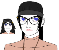 angry beanie black_hair blue_eyes concerned eye_bags female girl glasses long_hair necklace turtleneck variant:soytan white_background woman // 1416x1196 // 44.7KB