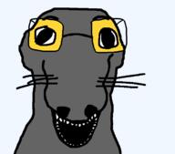 dog glasses grey_skin open_mouth smile soot soot_colors soyjak soyjak_party variant:dogjak yellow_eyes // 689x608 // 11.1KB