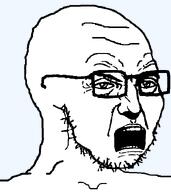alternate angry frown gape glasses looking_to_the_right open_mouth punisher_face soyboy soyjak stubble subvariant:soyak_34 teeth transparent_background variant:soyak wojak wrinkles // 605x678 // 13.1KB