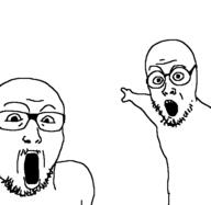2soyjaks glasses pointing redraw soyjak stubble variant:two_pointing_soyjaks // 588x572 // 4.7KB