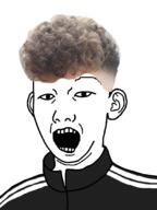 clothes ear hair open_mouth soyjak track_suit variant:carterjak variant:kuzjak zoomer // 810x1080 // 314.3KB