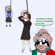 2soyjaks animated anime bad_teeth bloodshot_eyes blue_eyes blue_hair brown_skin chika_fujiwara chikacabra chino_kafuu clothes country cross_eyed crying flag frown glasses gochiusa hair hanging kaguya_sama_love_is_war mexico mucus mustache open_mouth pink_hair retard rope soyjak spanish_text stubble tongue variant:bernd variant:gapejak yellow_teeth // 800x806 // 124.9KB