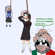 2soyjaks animated anime bad_teeth bloodshot_eyes blue_eyes blue_hair brown_skin chika_fujiwara chikacabra chino_kafuu clothes country cross_eyed crying flag frown glasses gochiusa hair hanging kaguya_sama_love_is_war mexico mucus mustache open_mouth pink_hair retard rope soyjak spanish_text stubble tongue variant:bernd variant:gapejak yellow_teeth // 800x806 // 124.9KB