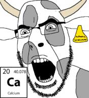 angry animal calcium chemistry cow ear earring element glasses horn milk open_mouth soyjak stubble text variant:cobson // 721x789 // 104.3KB