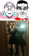 2soyjaks chud_troon_alliance clothes ear flag friendship glasses hair hand happy makeup mustache nazism podcast purple_hair smile soyjak stubble subvariant:chudjak_front swastika thedickshow tranny variant:bernd variant:chudjak // 762x1456 // 713.3KB