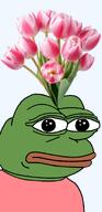 amphibian bald blue_background closed_mouth clothes flower frog green_skin irl lips looking_at_you nas nas:pepe pepe_the_frog plant series:pepe_hat tshirt tulip // 808x1671 // 716.9KB