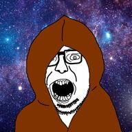 crooked_teeth glasses hood open_mouth soyjak stubble variant:volcanojak // 604x602 // 420.0KB