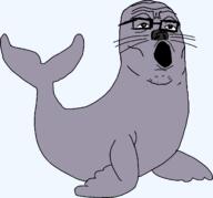 animal flipper full_body glasses grey_skin open_mouth seal sealion series:animaljaks soyjak tail variant:tony_soprano_soyjak whisker // 1340x1249 // 18.6KB