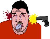 blood bloodshot_eyes brown_eyes crying dead gore gun hair nikocado_avocado open_mouth pink_skin soyjak stubble variant:cobson // 1417x1119 // 76.0KB