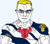 arm blue_eyes british buff bull closed_mouth clothes cow ear england flag flag:oxfordshire glasses hair oxfordshire soyjak subvariant:chudjak_front subvariant:muscular_chud tree trend:aryan tshirt united_kingdom variant:chudjak vein yellow_hair // 1059x929 // 171.9KB