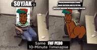 2soyjaks ass black_skin bug comparison computer discord esl fly fnf_pedo friday_night_funkin' glasses green_hair imgflip.com irl_background medal meme meta:unreadable_text obsessed red_hat soyjak stubble subvariant:chudplier timelapse twerk variant:markiplier_soyjak // 260x134 // 1.2MB