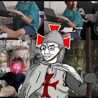 accessory angel anime armor art banner baphomet bible castle catholic catholicism christian_cross christian_identity christianity church classical_art cloak closed_mouth cross crucifix crusade crusader egypt europe european face glasses god gospel halo heart helmet holy_bible jerusalem jerusalem_cross jesus jesus_christ knight knights_hospitaller knights_templar music order_of_the_holy_sepulchre sacred_heart schizo scripture scriptures smile smirk smug sound soyjak spongebob_squarepants templar_cross template teutonic_order trinity trollface variant:chudjak variant:wojak video // 1080x1080, 12.1s // 12.1MB