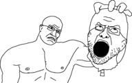 arm buff closed_mouth dead ear glasses god_of_war gore holding_object holding_severed_head open_mouth soyjak stubble subvariant:kratos_chudjak // 1597x1007 // 80.1KB