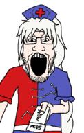 anime clothes cross doctor dr_sprokeberg giving glasses hair hand hat holding_object meds open_mouth soyjak soyjak_giving_meds stubble touhou variant:markiplier_soyjak video_game white_hair yagokoro_eirin // 686x1076 // 115.7KB